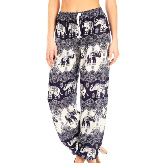 Sakkas Akilla Women's Loose Printed Yoga Elephant Pants Elastic Waist w/Pocket - E-Navy - One Size
