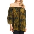 thumbnail image 1 of Sakkas Alania Watercolor Tie Dye Double Bell Sleeve Raglan Blouse - Olive / Beige - One Size Regular, 1 of 5