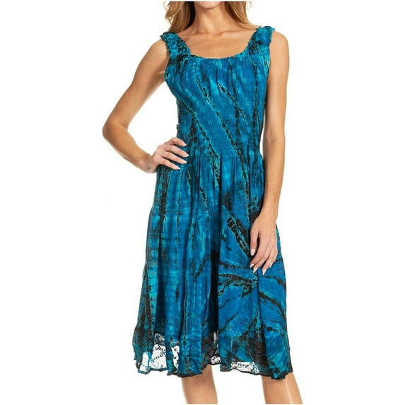 Sakkas Alba Women's Off The Shoulder Smock Ruffle Midi Dress Tie Dye & Embroidery - Turquoise - One Size Regular