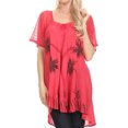thumbnail image 1 of Sakkas Albina Island Relaxed Fit Embroidery Cap Sleeves Blouse / Top - Melon - One Size, 1 of 5