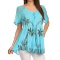 thumbnail image 1 of Sakkas Albina Island Relaxed Fit Embroidery Cap Sleeves Blouse / Top - Pacific Blue - One Size, 1 of 5