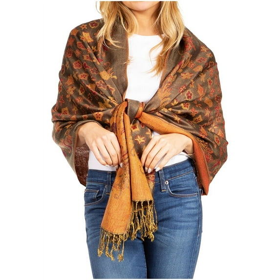 Sakkas Alessa Women's Silky Soft Reversible PaisleyPrint Pashmina Scarf Shawl Wrap - 23-D5-Grey - One Size Regular