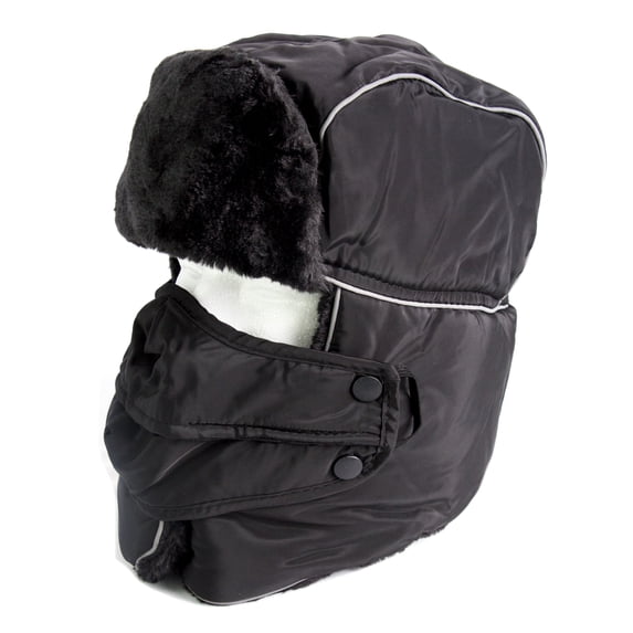 Sakkas Alex Unisex Ushanka Faux Fur Windproof Trapper Aviator Hat Removable Mask - 18218-black - One Size Regular