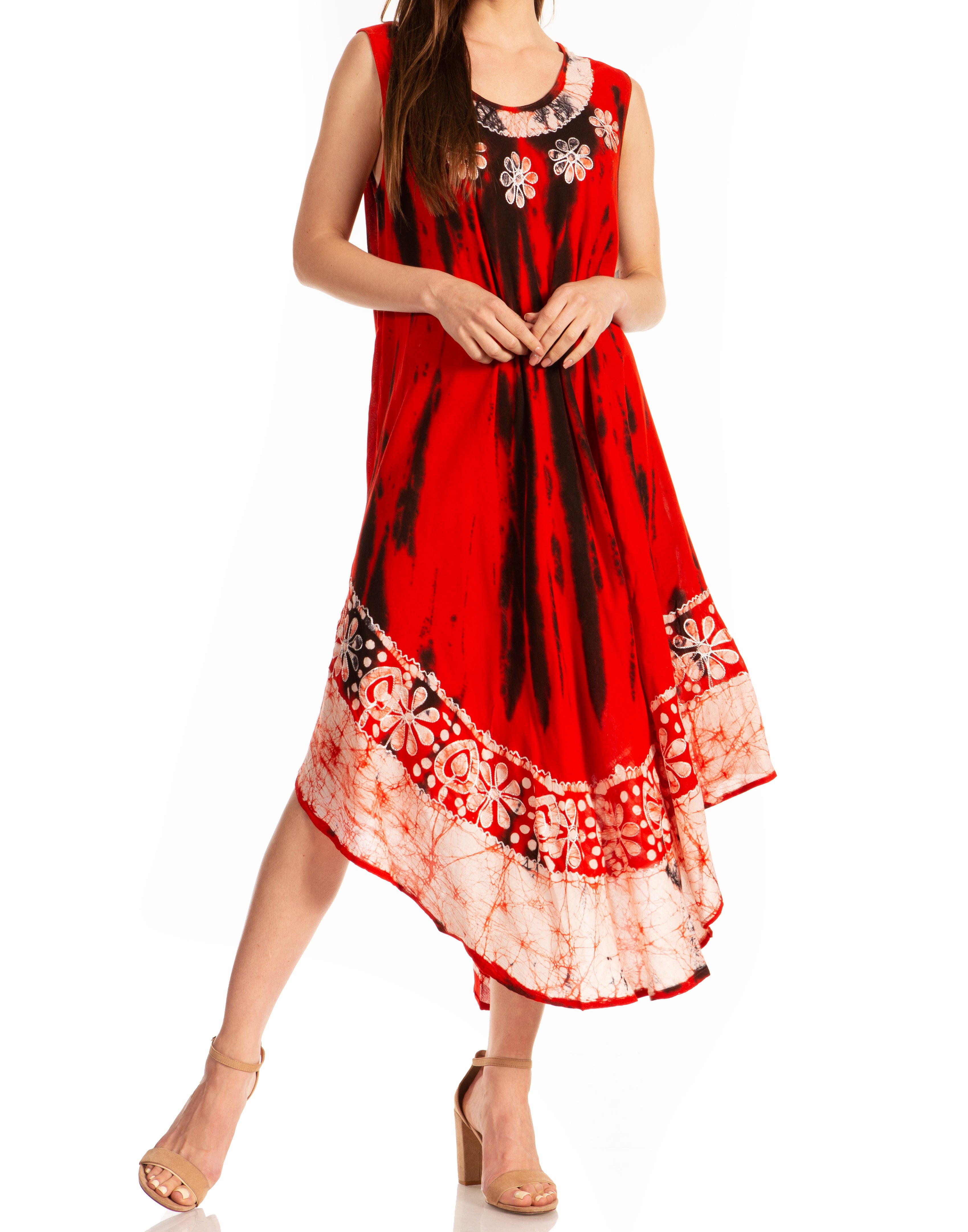 Sakkas Alexis Embroidered Long Sleeveless Floral Caftan Dress / Cover Up -  Burnt Orange - One Size - Walmart.com