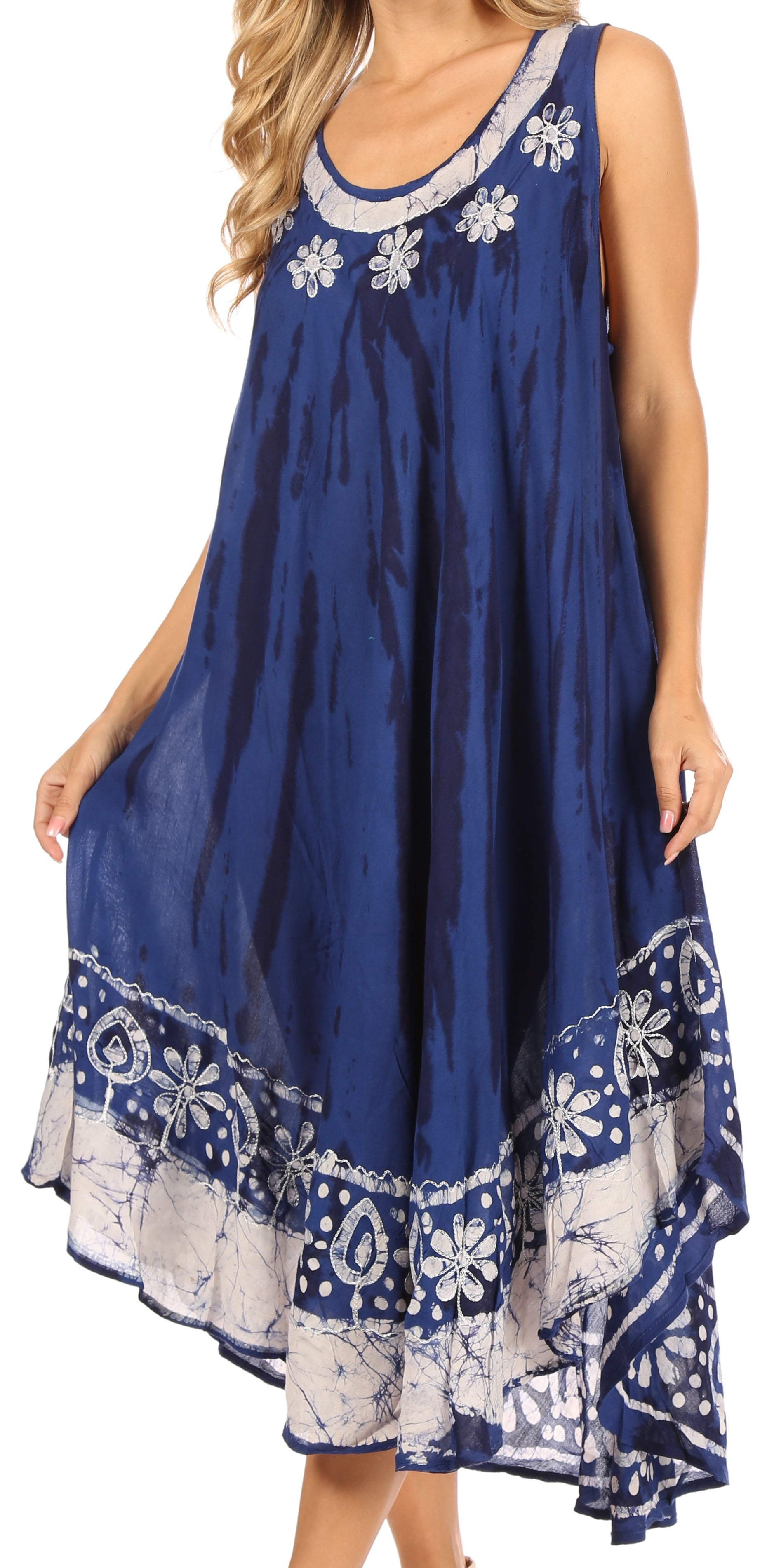 Sakkas Alexis Embroidered Long Sleeveless Floral Caftan Dress - Beach Cover Up