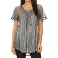 thumbnail image 1 of Sakkas Aline Women's Short Sleeve Casual Light Loose Scoop Neck Top Blouse Shirt - Grey - One Size, 1 of 5