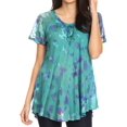 thumbnail image 1 of Sakkas Allegra Women's Short Sleeve Loose Fit Casual Tie Dye Blouse Tunic Shirt - 19205-Green - One Size, 1 of 5