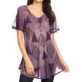 thumbnail image 1 of Sakkas Allegra Women's Short Sleeve Loose Fit Casual Tie Dye Blouse Tunic Shirt - 19209-Ltpurple - One Size, 1 of 5
