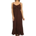 thumbnail image 1 of Sakkas Allie Stonewashed Embroidered Adjustable Spaghetti Straps Long Dress - Chocolate - S/M, 1 of 5
