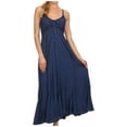 thumbnail image 1 of Sakkas Allie Stonewashed Embroidered Adjustable Spaghetti Straps Long Dress - Navy - L/XL, 1 of 5