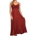 thumbnail image 1 of Sakkas Allie Stonewashed Embroidered Adjustable Spaghetti Straps Long Dress - Red - S/M, 1 of 5