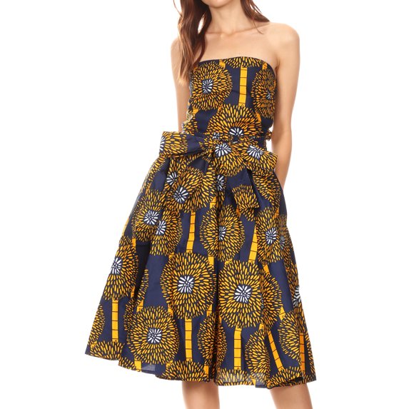 Sakkas Ama Women's Vintage Circle African Ankara Print Midi Skirt with Pockets - 160-Multi - One Size Regular