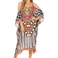 thumbnail image 1 of Sakkas Amaya Loose Fit Long Printed Strappy Cutout Shoulder Boat Neck Kaftan Dress - JFW16-White - One Size, 1 of 5