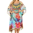 thumbnail image 1 of Sakkas Amaya Loose Fit Long Printed Strappy Cutout Shoulder Boat Neck Kaftan Dress - TRM96-Multi - One Size, 1 of 5