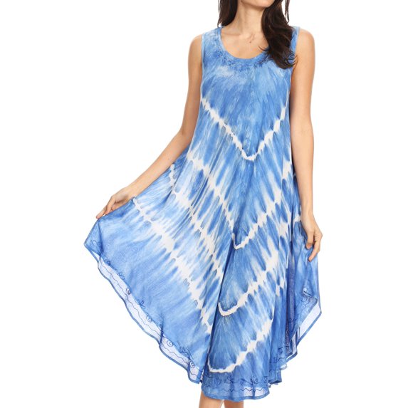 Sakkas Ambra Women's Casual Maxi Tie Dye Sleeveless Loose Tank Cover-up Dress - 19300-RoyalBlue - One Size Regular