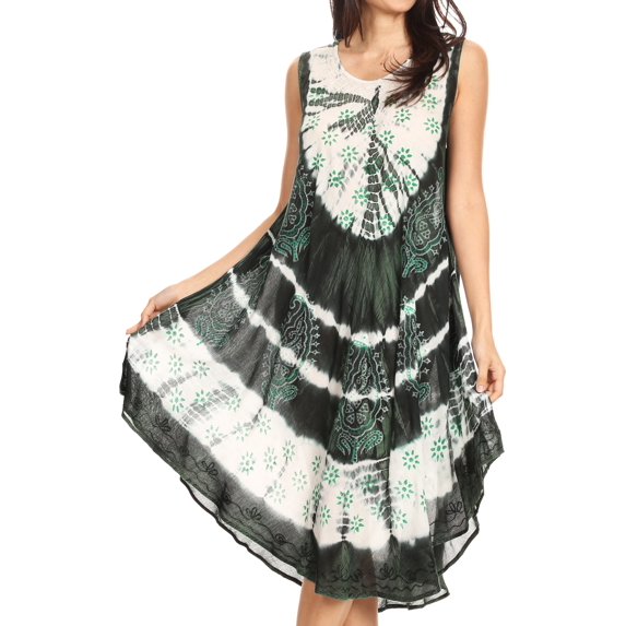 Sakkas Ambra Women's Casual Maxi Tie Dye Sleeveless Loose Tank Cover-up Dress - 19301-Green - One Size Regular