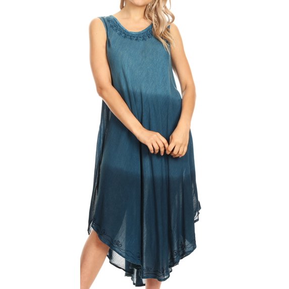 Sakkas Ambra Women's Casual Maxi Tie Dye Sleeveless Loose Tank Cover-up Dress - 19303-Teal - One Size Plus