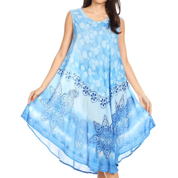 Sakkas Ambra Women's Casual Maxi Tie Dye Sleeveless Loose Tank Cover-up Dress - SkyBlue - One Size Plus