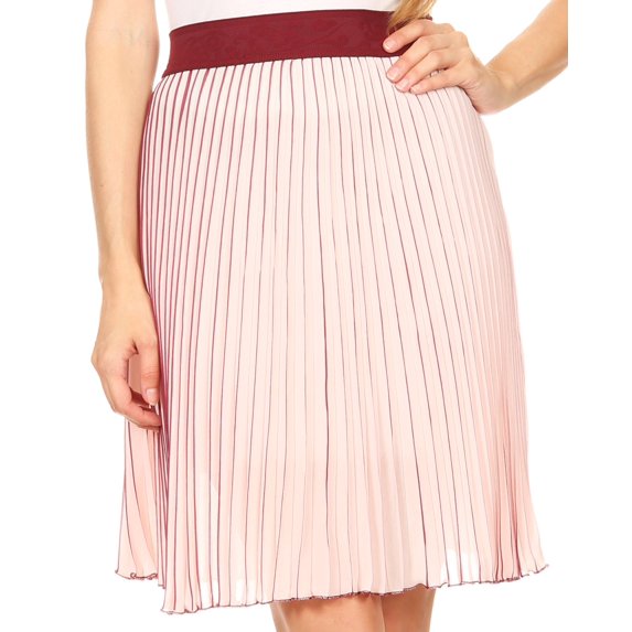 Sakkas Amira Accordion Pleated Midi Crepe Slim Skirt with Elastic Waist - Pink/burgundy - One Size Regular