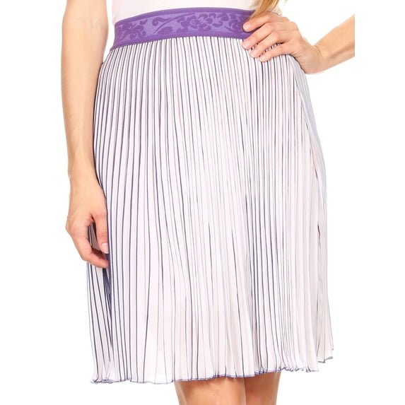 Sakkas Amira Accordion Pleated Midi Crepe Slim Skirt with Elastic Waist - Purple/brown - One Size Regular