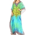 thumbnail image 1 of Sakkas Anahi Flowy Design V Neck Long Caftan Dress / Cover Up With Rhinestone - 17165-Green / Turq - One Size, 1 of 5