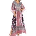 thumbnail image 1 of Sakkas Anahi Flowy Design V Neck Long Caftan Dress / Cover Up With Rhinestone - FOR271-Red - One Size, 1 of 5