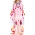 thumbnail image 1 of Sakkas Anahi Flowy Design V Neck Long Caftan Dress / Cover Up With Rhinestone - FPI206-Pink - One Size, 1 of 5