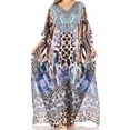 thumbnail image 1 of Sakkas Anahi Flowy Design V Neck Long Caftan Dress / Cover Up With Rhinestone - SCBR226-Brown - One Size, 1 of 5