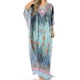 thumbnail image 1 of Sakkas Anahi Flowy Design V Neck Long Caftan Dress / Cover Up With Rhinestone - ST40-Turq - One Size, 1 of 5