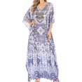 thumbnail image 1 of Sakkas Anahi Flowy Design V Neck Long Caftan Dress / Cover Up With Rhinestone - TB269-Blue - One Size, 1 of 5