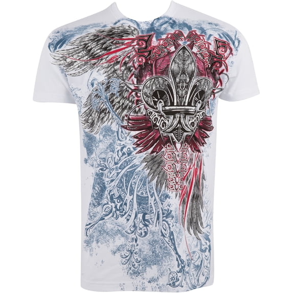 Sakkas Angel Five Metallic Embossed Mens Fashion T-Shirt - White - Small