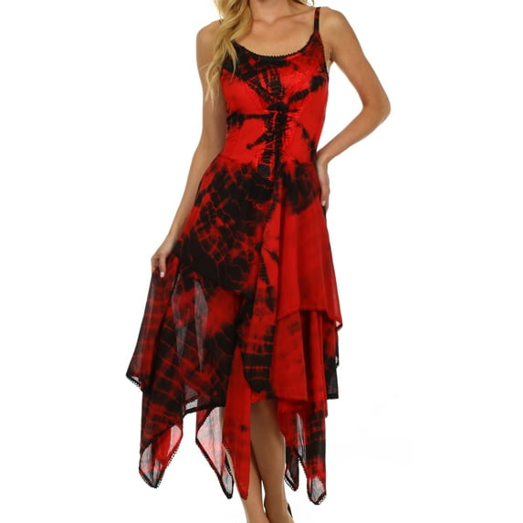 Sakkas Annabella Corset Bodice Handkerchief Hem Dress - Red / Black - One Size