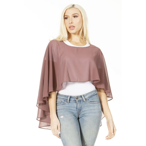 Sakkas Anya Women's Soft Chiffon Wedding Bridesmaid Bridal Cape Wrap Bolero Shrug - Plum - One Size