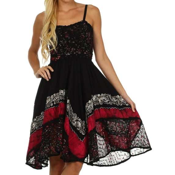 Sakkas Aphrodite Embroidered Batik Dress - Black / Pink - OS