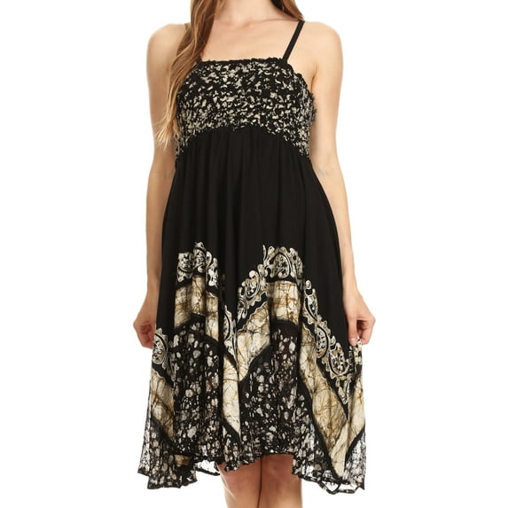 Sakkas Aphrodite Embroidered Batik Dress - Black / White - One Size