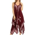 thumbnail image 1 of Sakkas Arminat Batik Print Adjustable Strap Embroidered Handkerchief Hem Dress - Burgundy / White - S/M, 1 of 5