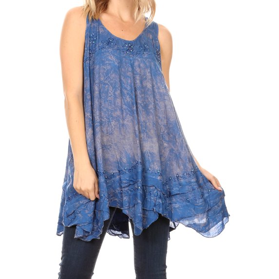 Sakkas Artemi Women's Casual Short Tie-dye Sleeveless Loose Tank Dress Cover-up - 19476-Navy - One Size