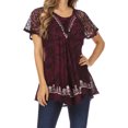 thumbnail image 1 of Sakkas Ash Speckled Tiedye Embroidered Cap Sleeve Blouse Top With Embroidery Hems - Purple - Plus Size, 1 of 5