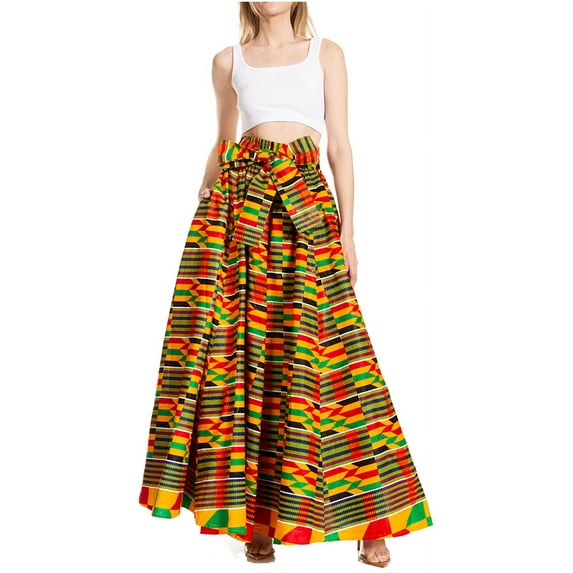 Sakkas Asma Second Convertible Traditional Wax Print Adjustable Strap Maxi Skirt - 213 - One Size