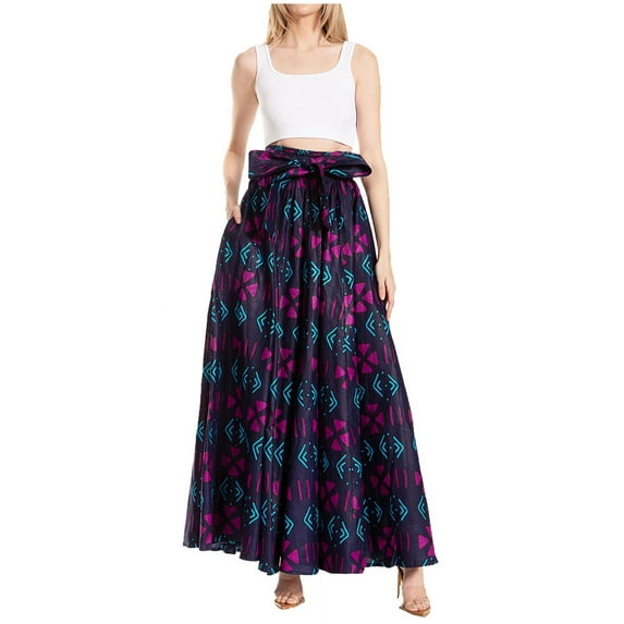 Sakkas Asma Second Convertible Traditional Wax Print Adjustable Strap Maxi Skirt - 238 - One Size