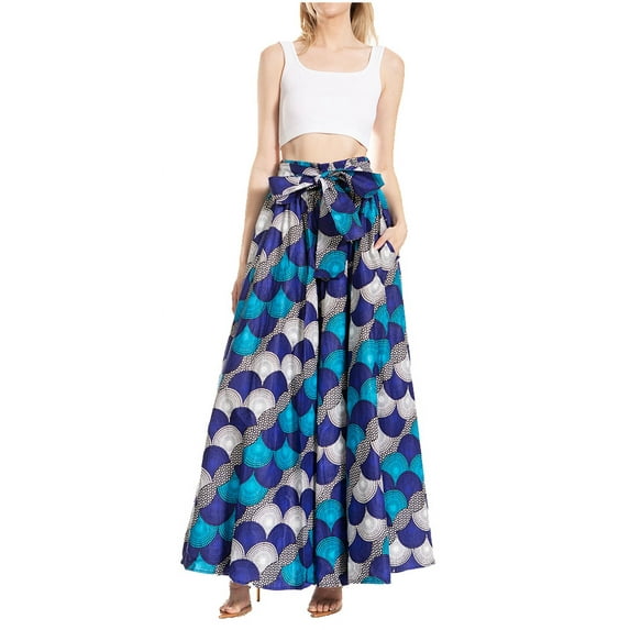 Sakkas Asma Second Convertible Traditional Wax Print Adjustable Strap Maxi Skirt - 239 - One Size
