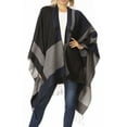 thumbnail image 1 of Sakkas Avi Women's Reversible Open Front Poncho Cardigan Ruana Cape Shawl W/Fringe - ColorBlockBlack - One Size Regular, 1 of 7