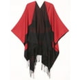 thumbnail image 1 of Sakkas Avi Women's Reversible Open Front Poncho Cardigan Ruana Cape Shawl W/Fringe - ColorBlockRed - One Size Regular, 1 of 7