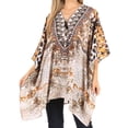 thumbnail image 1 of Sakkas Aymee Women's Caftan Poncho Cover up V neck Top Lace up With Rhinestone - CTW305-White - One Size, 1 of 5