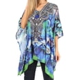 thumbnail image 1 of Sakkas Aymee Women's Caftan Poncho Cover up V neck Top Lace up With Rhinestone - SCB311-Blue - One Size, 1 of 5