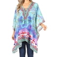 thumbnail image 1 of Sakkas Aymee Women's Caftan Poncho Cover up V neck Top Lace up With Rhinestone - WT39-Turq - One Size, 1 of 5