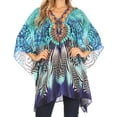 thumbnail image 1 of Sakkas Aymee Women's Caftan Poncho Cover up V neck Top Lace up With Rhinestone - ZB55-Blue - One Size Regular, 1 of 5