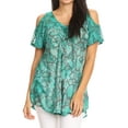 thumbnail image 1 of Sakkas Aziza Womens Cold Shoulder Tie-dye Blouse Top with Corset and Embroidery - SeaGreen - One Size, 1 of 5