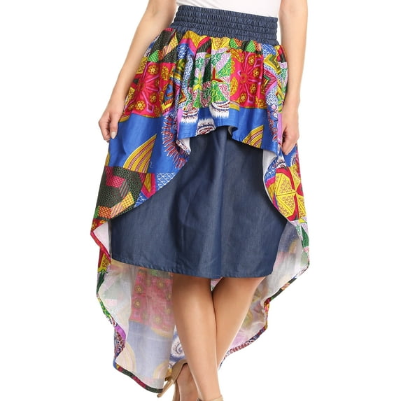 Sakkas Bahati Hi Low Mermaid African Ankara Dutch Wax Cotton Skirt Colorful - Waxmultipaisley1 - One Size Regular