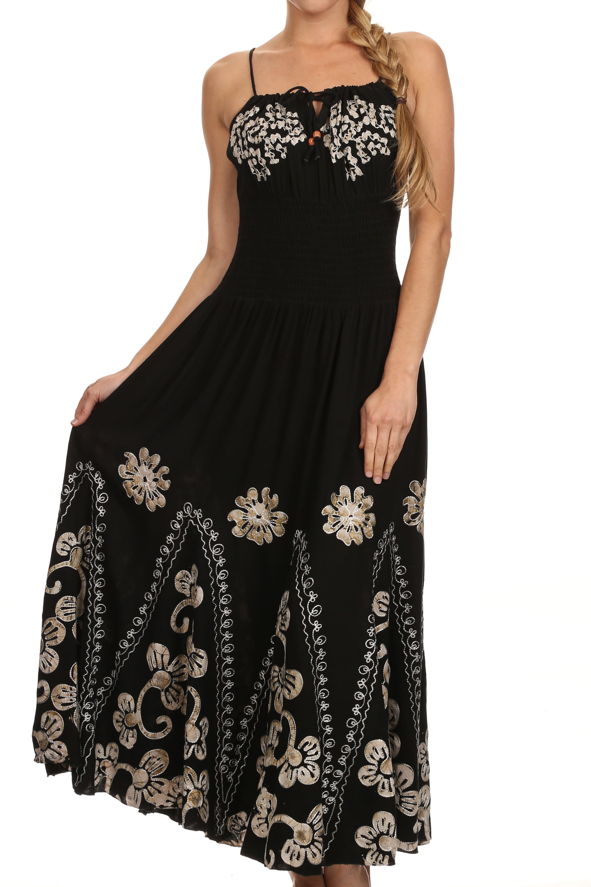 Sakkas Batik Embroidered Empire Waist Dress - Black / White - One Size -  Walmart.com